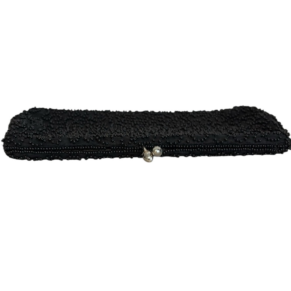 Vintage Carson Pirie Scott Beaded Clutch Silver Kiss Lock Closure Black - Picture 4 of 6